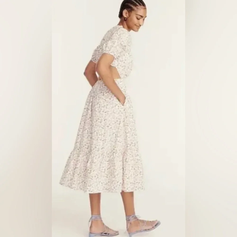 NEW J. Crew Re-Imagined White Meadow Floral Back Cut Out Midi Dress Size 12